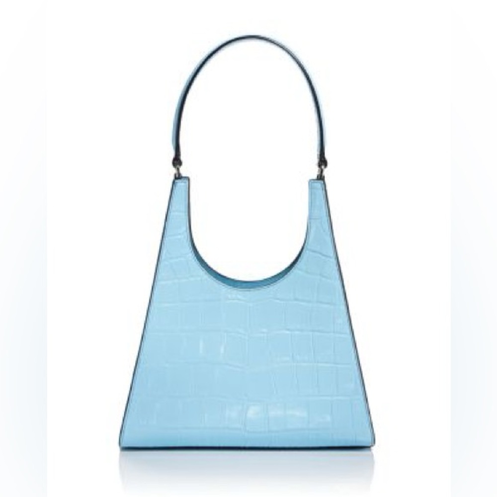 STAUD Rey Leather Bag - Faux Croc Tile Blue (Price Firm)